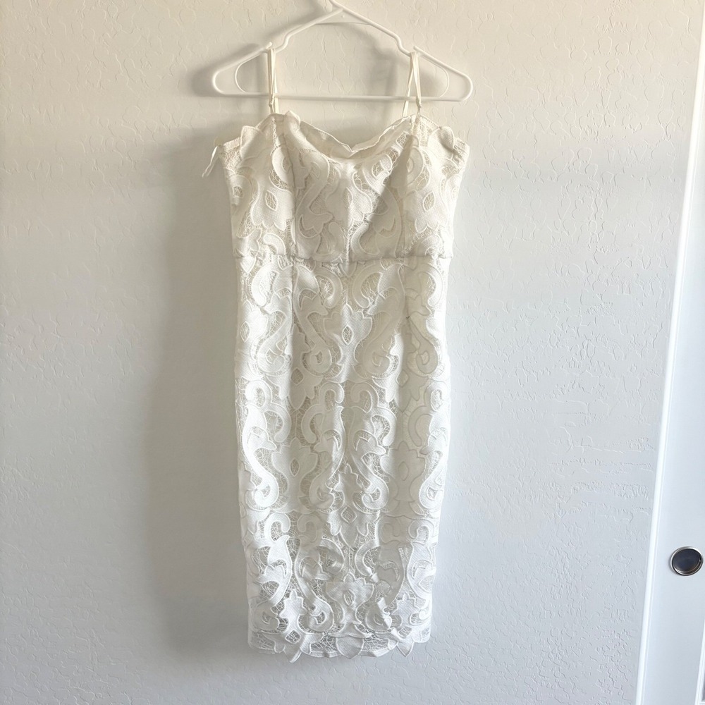 Bardot Lace Dress Cocktail Party Sleeveless White‎ Midi M - Picture 2 of 7